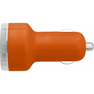 Plastic car power adapter with two USB ports, orange (Car accesories)