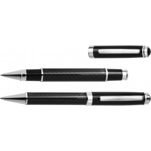 Carbon fibre and brass writing set Ziva, black (Pen sets)