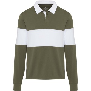 Clyde unisex organic rugby polo sweatshirt, Green, White (Pullovers)