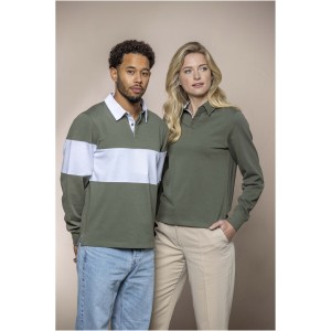 Clyde unisex organic rugby polo sweatshirt, Navy, White (Pullovers)