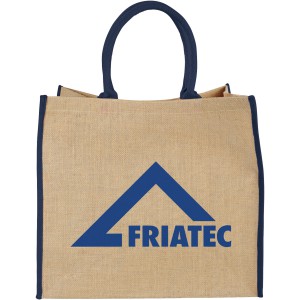 Harry large tote bag made from jute, Natural,Navy (cotton bag)