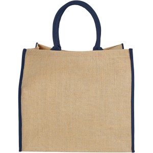Harry large tote bag made from jute, Natural,Navy (cotton bag)