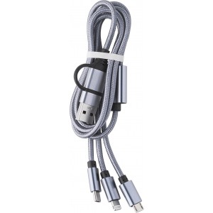 Nylon charging cable Leif, silver (Eletronics cables, adapters)