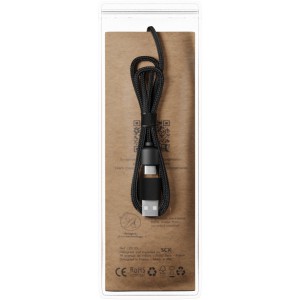 SCX.design C38 3-in-1 rPET light-up logo charging cable with squared wooden casing, Solid black, Woo (Eletronics cables, adapters)
