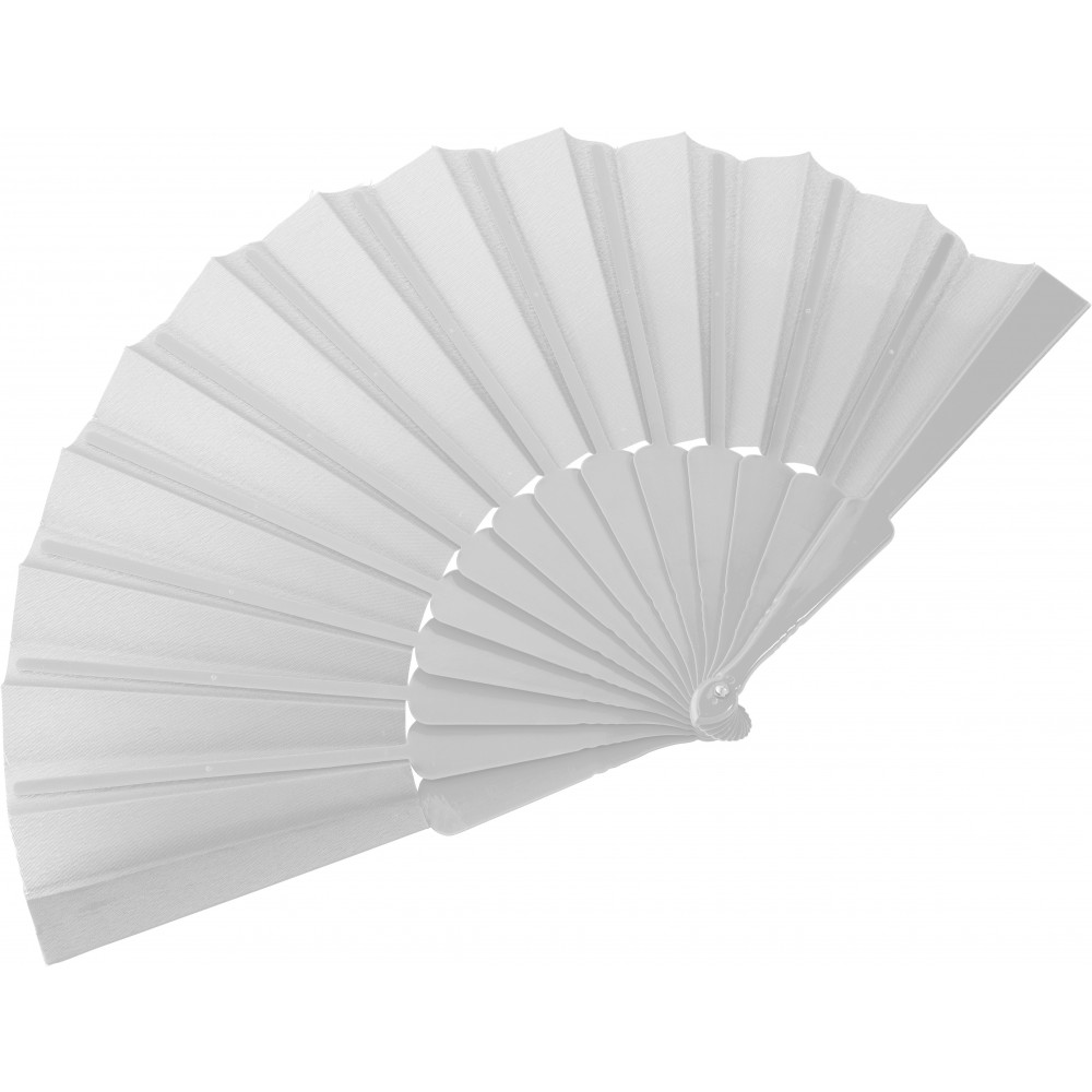 Printed Fabric hand held fan, white (Fan)