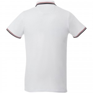 Fairfield short sleeve men's polo with tipping, White,Navy,Red (Polo shirt, 90-100% cotton)