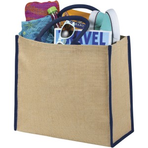 Harry large tote bag made from jute, Natural,Navy (cotton bag)