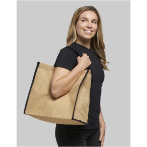 Harry large tote bag made from jute, Natural,Navy (cotton bag)