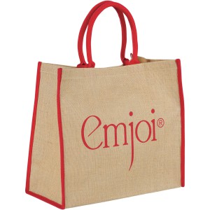 Harry large tote bag made from jute, Natural,Red (cotton bag)