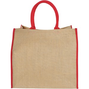 Harry large tote bag made from jute, Natural,Red (cotton bag)