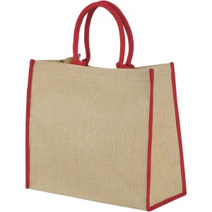 Harry large tote bag made from jute, Natural,Red (cotton bag)