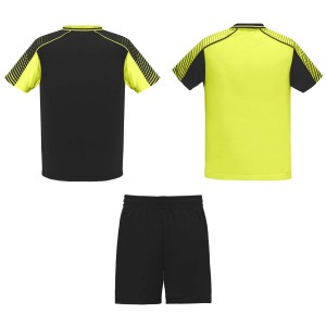 Juve kids sports set, Fluor Yellow, Solid black (T-shirt, mixed fiber, synthetic)