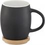Hearth 400 ml ceramic mug with wooden lid/coaster, solid black,White