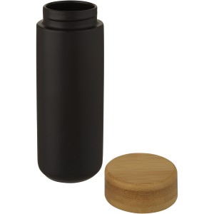 Lumi 300 ml ceramic tumbler with bamboo lid, Solid black (Glasses)