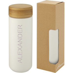 Lumi 300 ml ceramic tumbler with bamboo lid, White (Glasses)