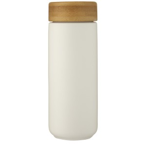 Lumi 300 ml ceramic tumbler with bamboo lid, White (Glasses)