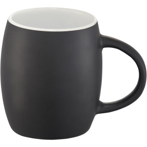 Hearth 400 ml ceramic mug with wooden lid/coaster, solid black,White (Mugs)