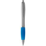 Nash ballpoint pen with silver barrel with coloured grip, Silver,aqua blue (10635505)