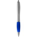 Nash ballpoint pen with silver barrel with coloured grip, Silver,Royal blue (10635500)