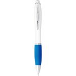 Nash ballpoint pen with white barrel and coloured grip, White,Aqua (10637106)