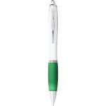 Nash ballpoint pen with white barrel and coloured grip, White,Green (10690001)