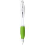 Nash ballpoint pen with white barrel and coloured grip, White,Lime (10637109)