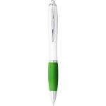 Nash ballpoint pen with white barrel and coloured grip, White,Lime (10690009)