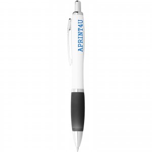 Nash ballpoint pen with white barrel and coloured grip, White, solid black (Plastic pen)