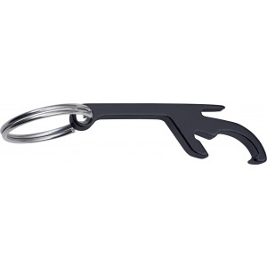 Aluminium key chain with bottle opener and can opener, black (Keychains)