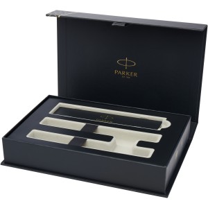 Parker IM achromatic ballpoint and rollerball pen set with g