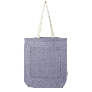 Pheebs 150 g/m2 recycled cotton tote bag with front pocket 9L, Heather blue (cotton bag)