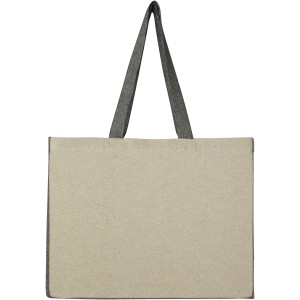 Pheebs 190 g/m2 recycled cotton gusset tote bag with contrast sides 18L, Heather natural, Heather bl (cotton bag)