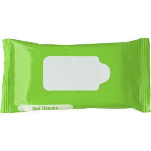 Plastic bag with 10 wet tissues Salma, light green (Hand cleaning gels)