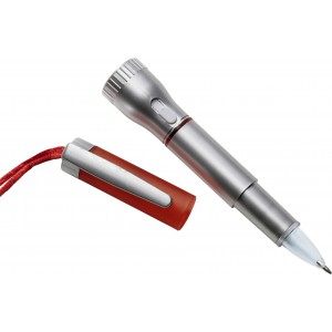 Ballpen with LED torch, red (Plastic pen)