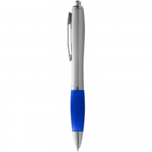 Nash ballpoint pen with silver barrel with coloured grip, Silver,Royal blue (Plastic pen)