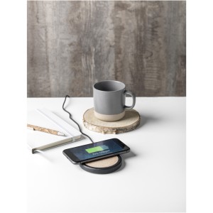 Kivi 10W limestone/cork wireless charging pad, Solid black, Natural (Powerbanks)