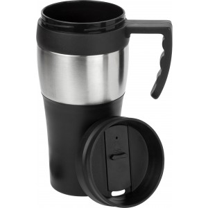 PP and stainless steel travel mug Karina, black/silver (Mugs)