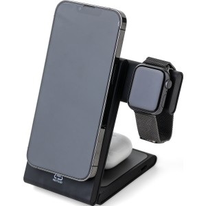 Recycled ABS 3-in-1 magnetic wireless charger Valerio, black