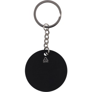 Recycled stainless steel round keychain Risa, black