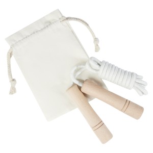 Denise wooden skipping rope in cotton pouch, Off white, Wood (Sports equipment)