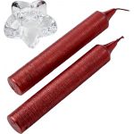 Two glitter candles with glass holder, red (8217-08)