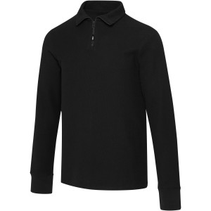 Zeus long sleeve unisex half zip polo, Black