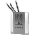 ABS pen holder with clock Carter, black/silver (3684-50CD)