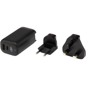 ADAPT 25W recycled plastic PD travel charger, Solid black (Eletronics cables, adapters)