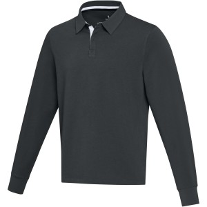 Clyde unisex organic rugby polo sweatshirt, Solid black (Pullovers)