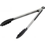 Food tongs with a rubber gripped handle., black/silver (6538-50)