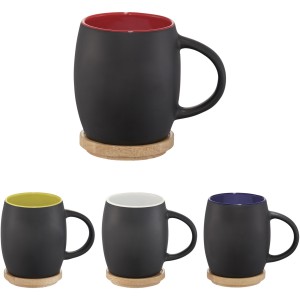 Hearth 400 ml ceramic mug with wooden lid/coaster, solid black,White (Mugs)