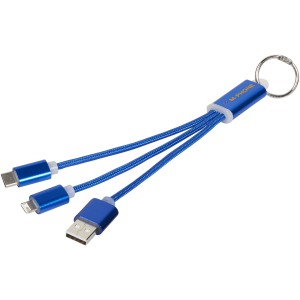 Metal 3-in-1 charging cable with keychain, Royal blue (Eletronics cables, adapters)