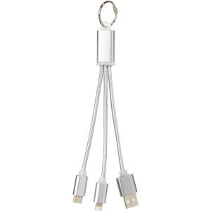 Metal 3-in-1 charging cable with keychain, Silver (Eletronics cables, adapters)