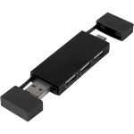 Mulan dual USB 2.0 hub, Solid black, 9 x 2 cm (12425190)